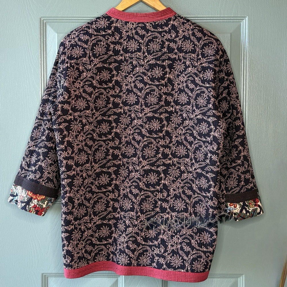 Reversible Quilted Jacket XL Floral Botanical Boho Chore Coat Asian Art to Wear - Picture 6 of 16